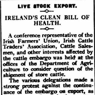 British Ban on Irish Cattle Lifted
