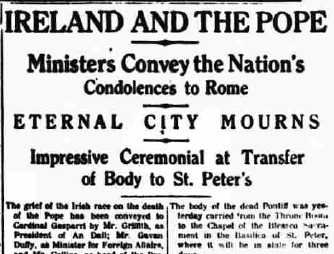 Ireland Mourns Death of Pope Benedict XV