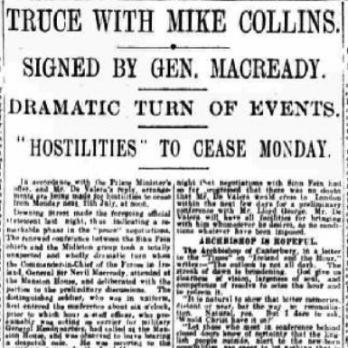Truce Agreed Upon by Britain and Ireland