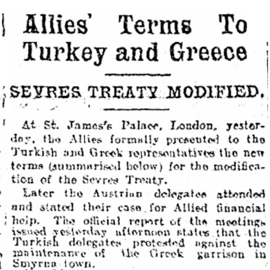 Britain Modifies Peace Terms to Turkey and Greece
