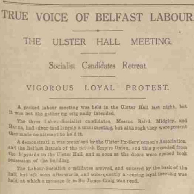 Labour Meeting Disrupted at Ulster Hall