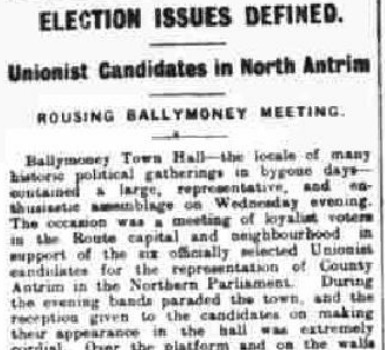 Unionist Meeting at Ballymoney Town Hall