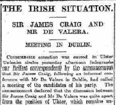 James Craig and Eamon de Valera Meet in Dublin