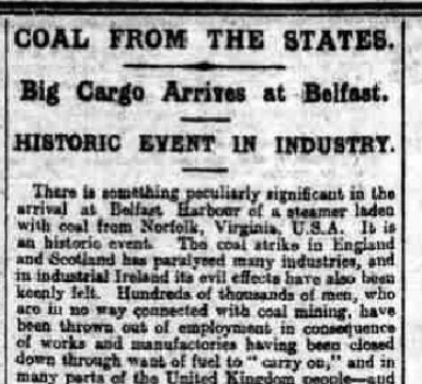 American Coal Shipment Arrives in Belfast In Response to Strike