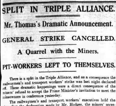 ‘Black Friday’ as Strike Action in Support of the Miners is Cancelled
