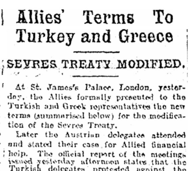 Britain Modifies Peace Terms to Turkey and Greece